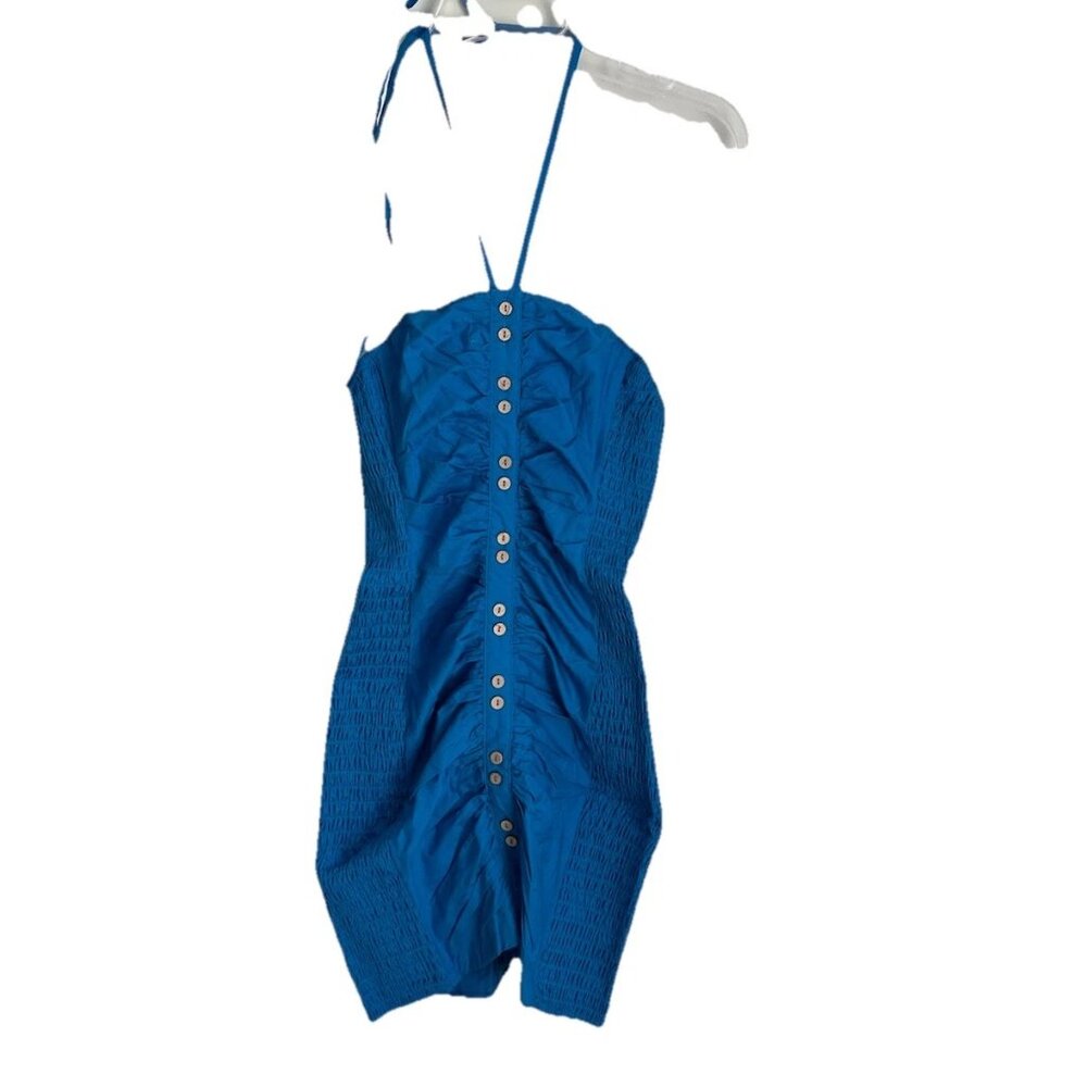 Free People Blue Bali Babe Hold On Ruched Halter Bodycon Dress Y2K Beach NEW